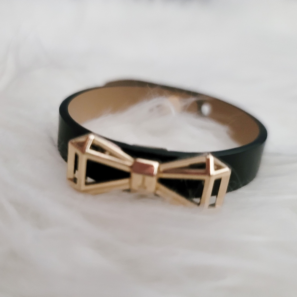 Ted Baker Black and Gold Geometric Bow Leather Bracelet